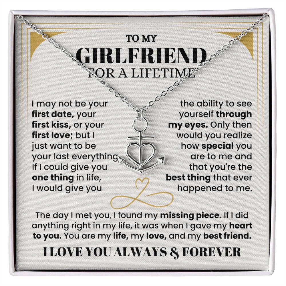 To My Girlfriend Necklace - Soulmate Jewelry Gift for Valentine’s Day, Birthday - Anchor Pendant Necklace
