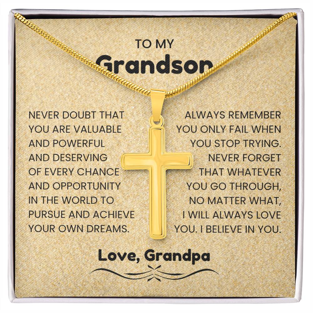 To My Grandson - Gift for Grandson from Grandpa - I will always love you - Artisan Cross Necklace