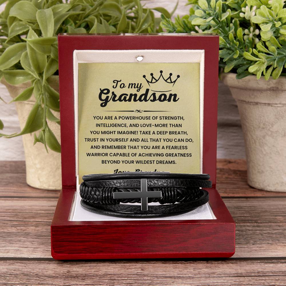 Gift for Grandson – Grandpa Edition – Graduation, Birthday – Men's Cross Bracelet