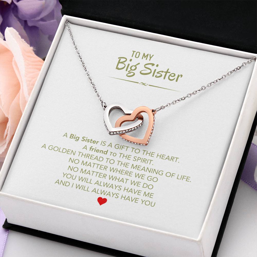To My Big Sister Necklace - A Big Sister Is A Gift To The Heart - Gift for Sister - Interlocking Hearts Necklace