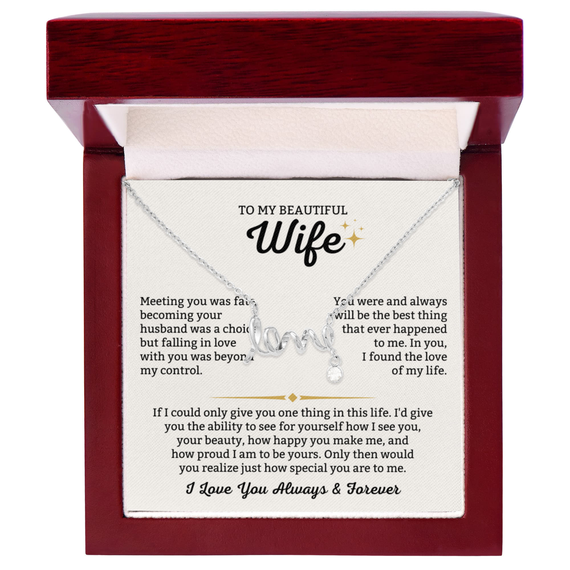 To My Wife Necklace - Beautiful Wife Gift from Husband for Birthday, Anniversary & Valentine’s Day - Scripted Love Necklace