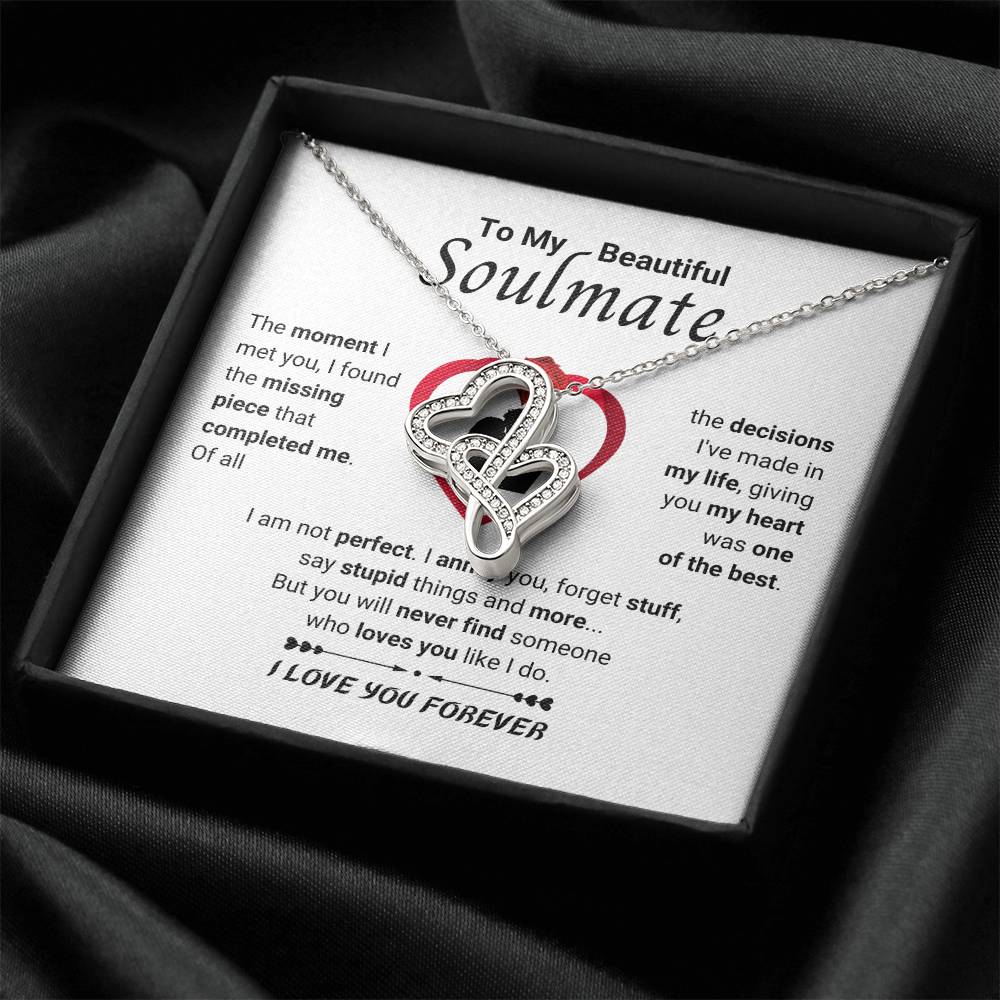 To My Beautiful Soulmate Necklace - Gift for Her for Birthday & Sweet Romantic Surprises - Heart-to-heart Pendant Necklace