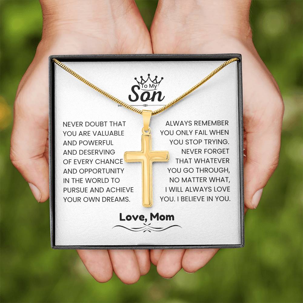 To My Son - Gift for Son from Mom - I will always love you - Artisan Cross Necklace