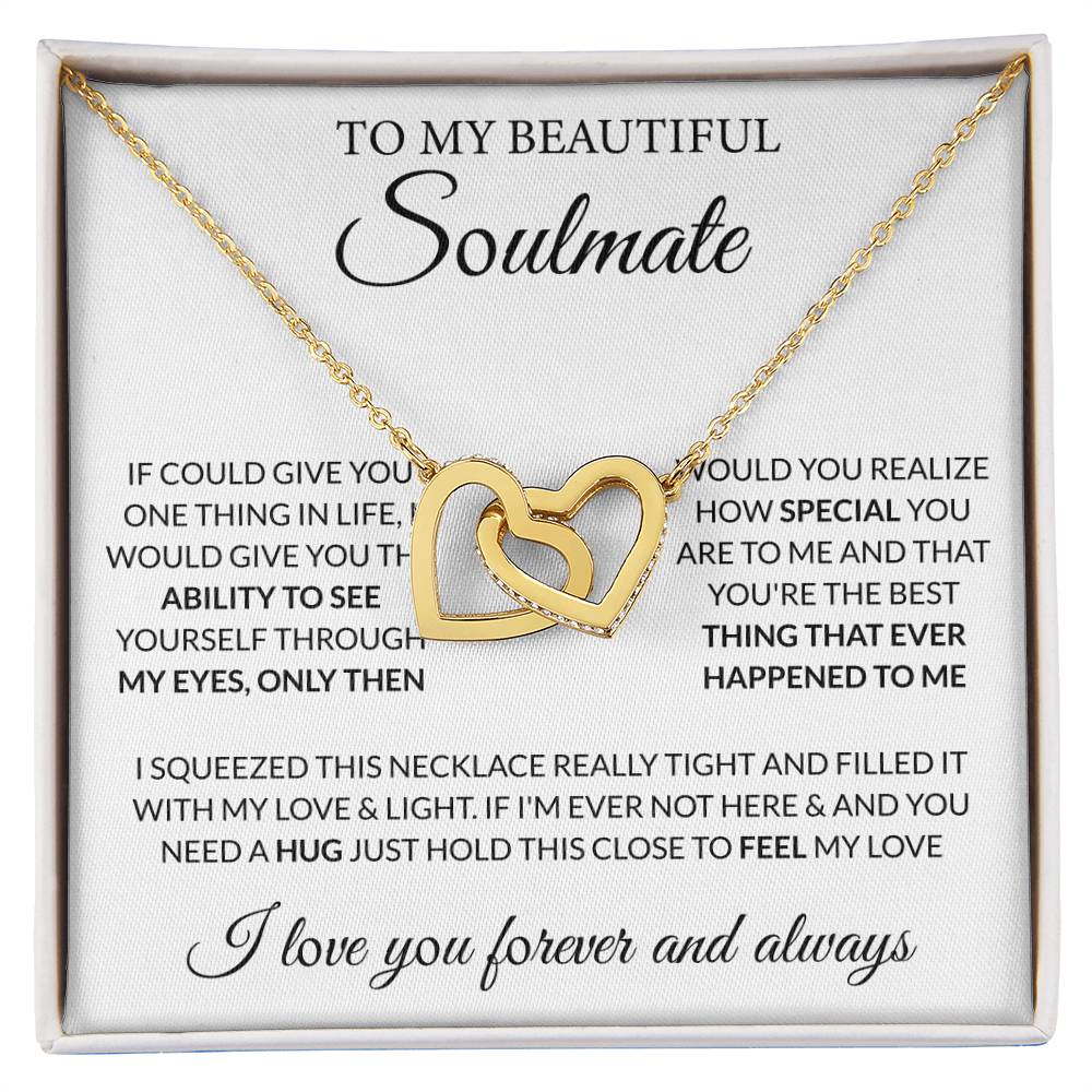 To My Beautiful Soulmate Necklace - Gift for Her for Birthday & Sweet Romantic Surprises - Interlocking Hearts Necklace