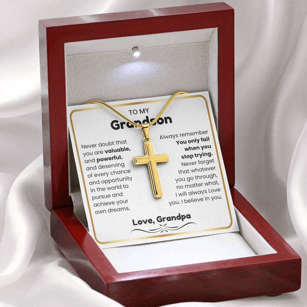 To My Grandson - I believe in you - Grandson Gift from Grandpa - Artisan Cross Necklace