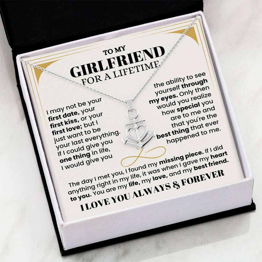 To My Girlfriend Necklace - Soulmate Jewelry Gift for Valentine’s Day, Birthday - Anchor Pendant Necklace