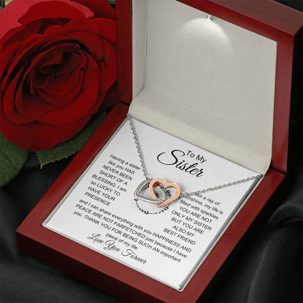 To My Sister - I am so lucky to have your presence - Gift for Sister - Interlocking Hearts Necklace