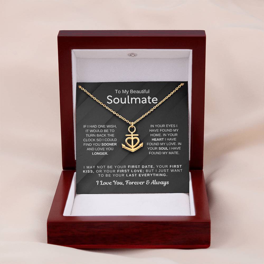 To My Beautiful Soulmate Necklace - Romantic Necklace for Surprising The Soulmate in Your Life - Anchor Pendant Necklace
