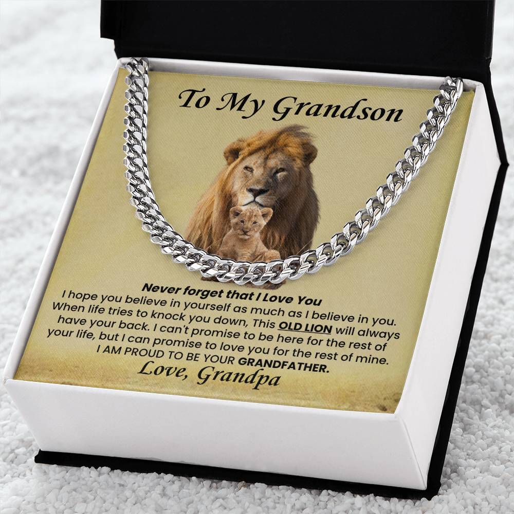 To My Grandson Necklace from Grandpa - I am proud to be your grandfather - Cuban Link Chain