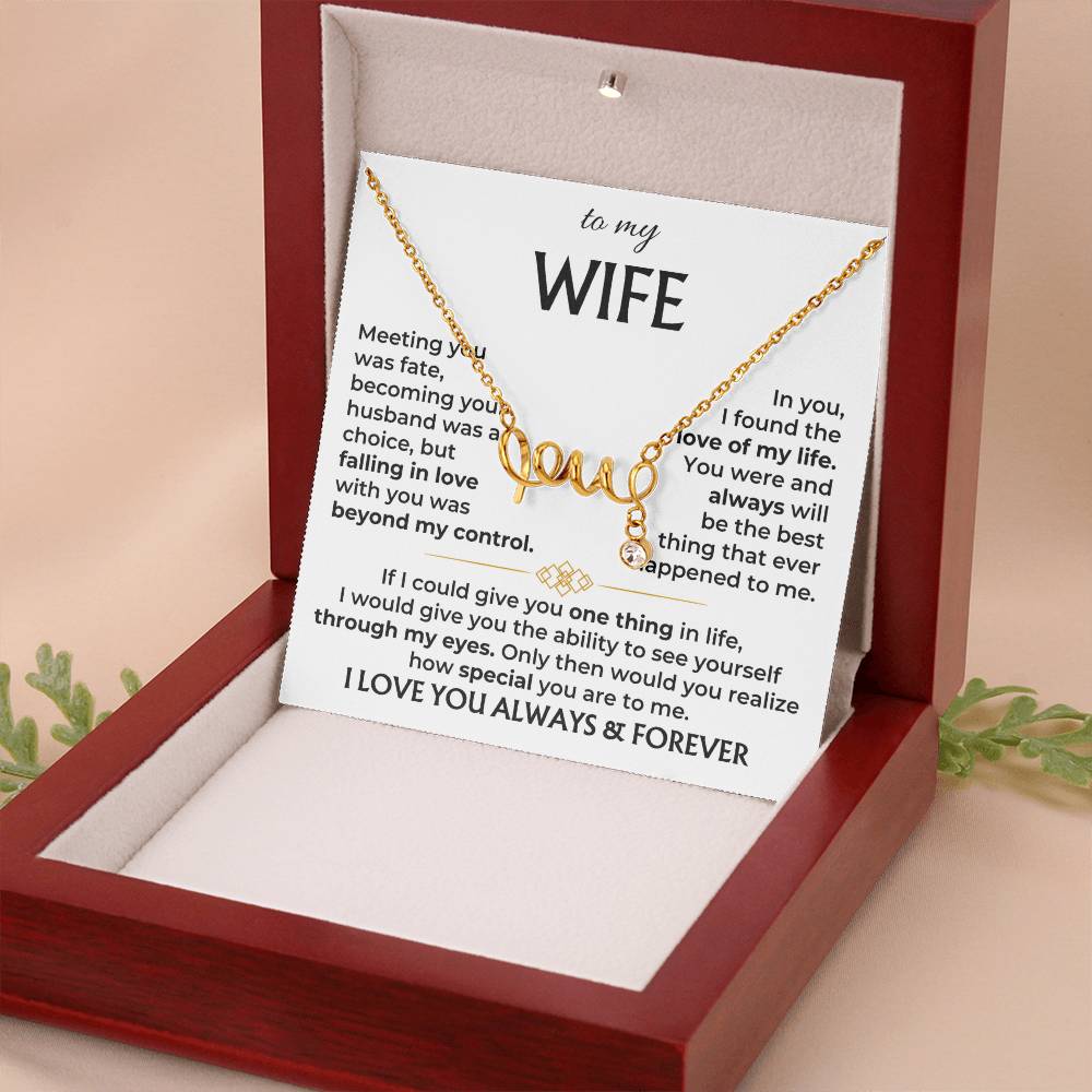 To My Wife Necklace - Cherished Wife Gift from Husband for Valentine’s Day, Anniversary & Birthday - Scripted Love Necklace