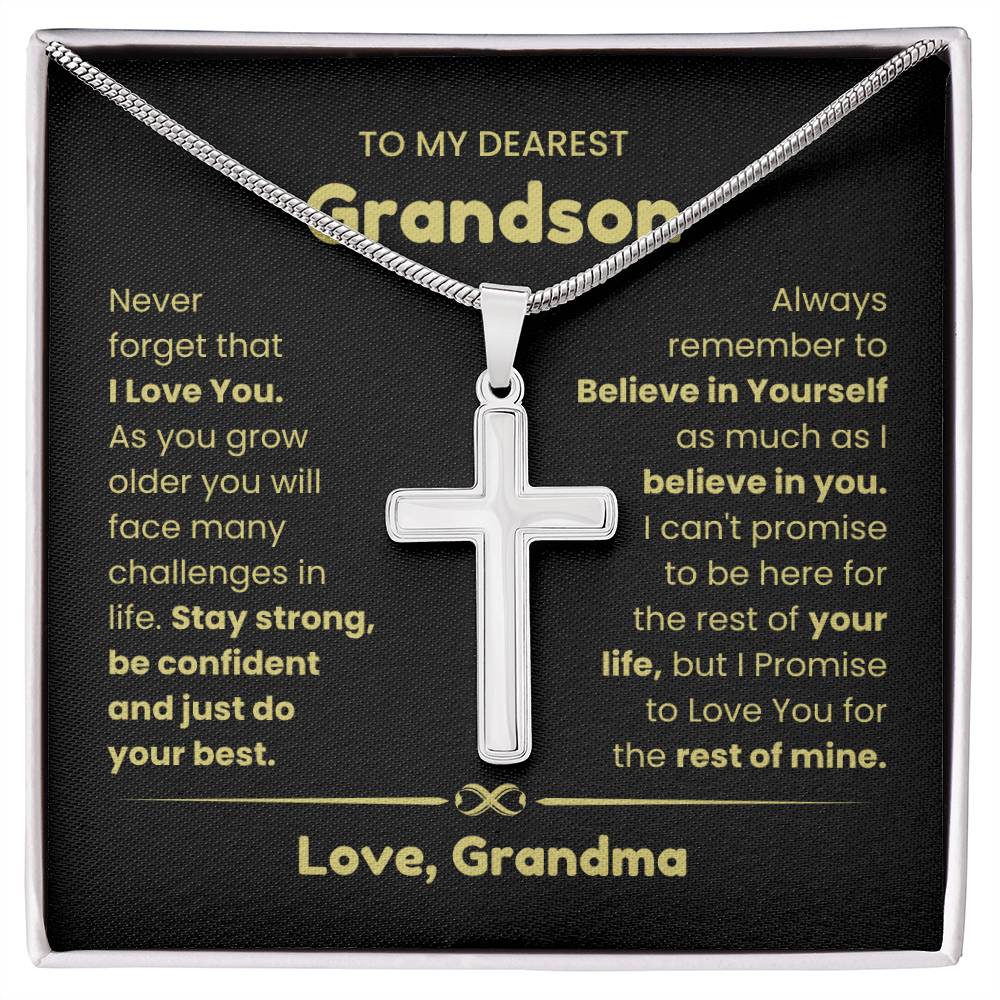 To My Grandson - Grandson Gift from Grandma - As you grow older you will face many challenges in life - Artisan Cross Necklace