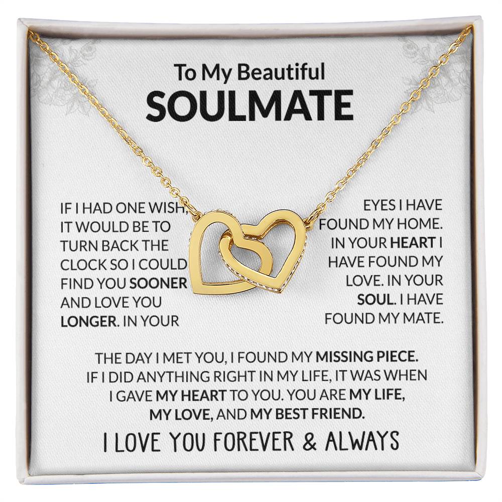 To My Beautiful Soulmate Necklace - Jewelry Gift for Her for Celebrating Romantic Moments - Interlocking Hearts Necklace