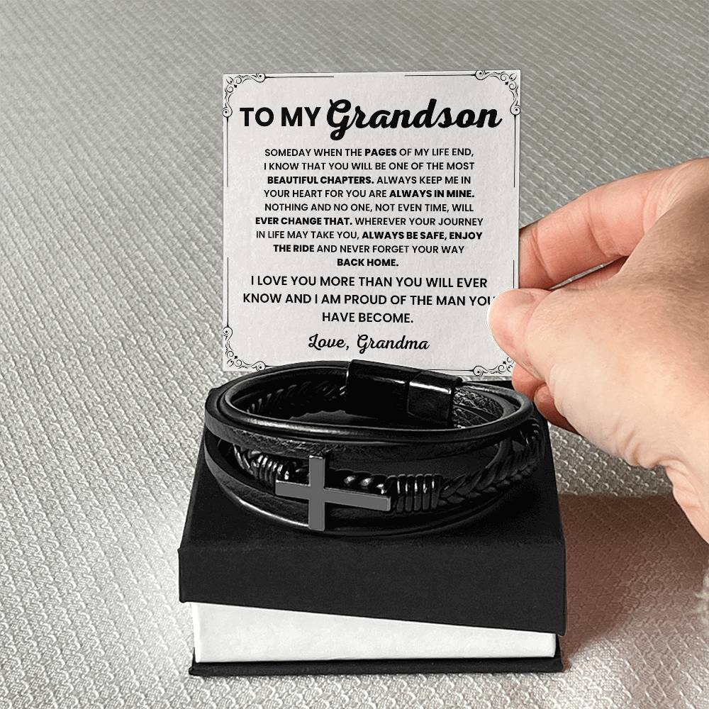 Gift for Grandson from Grandma – Christmas, Graduation – Men's Cross Bracelet