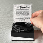 Gift for Grandson from Grandma – Christmas, Graduation – Men's Cross Bracelet