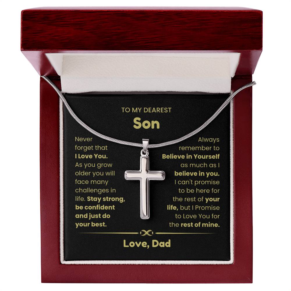 To My Son - As you grow older you will face many challenges in life - Son Gift from Dad - Artisan Cross Necklace