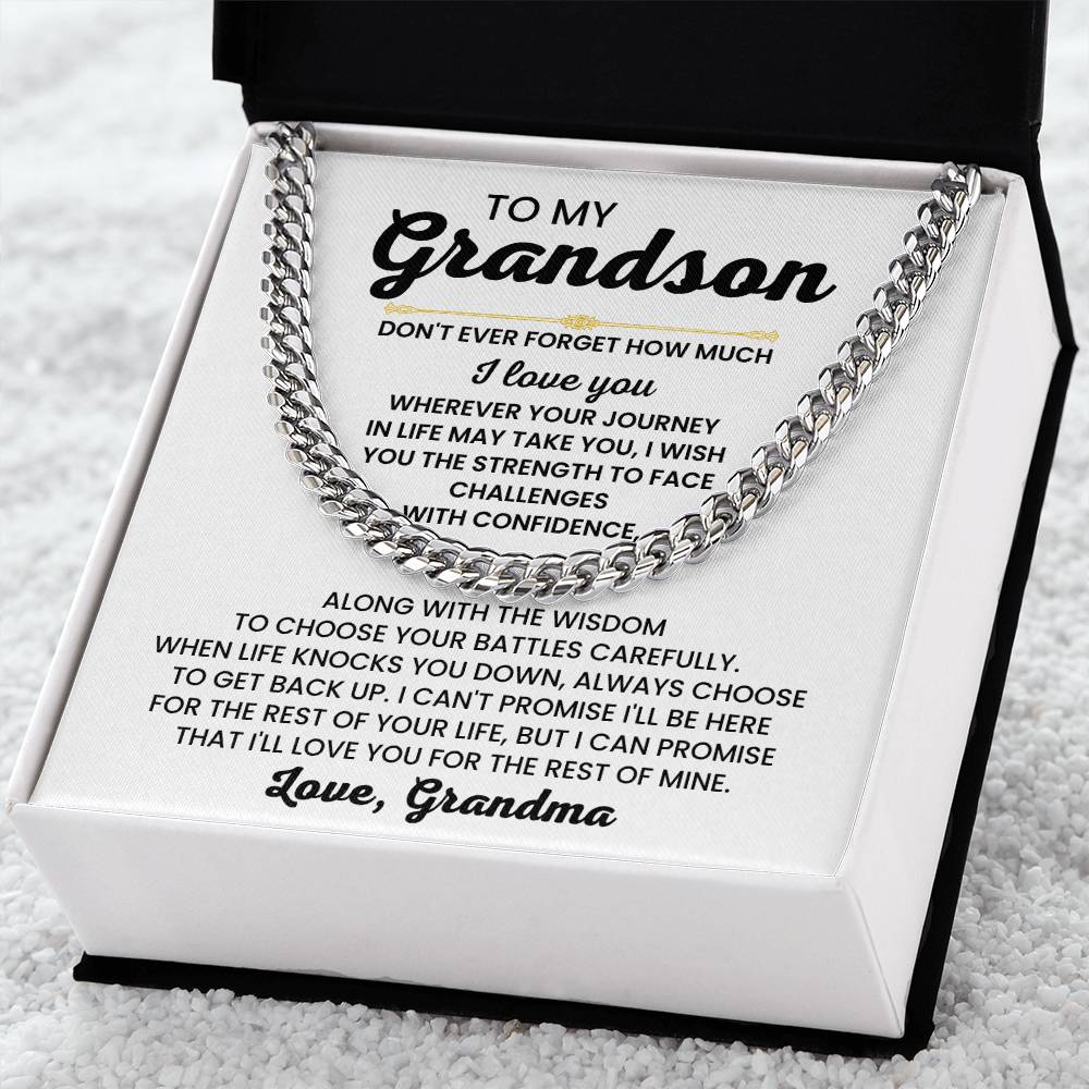 To My Grandson Necklace – Grandson Gift from Grandma – Cuban Link Chain