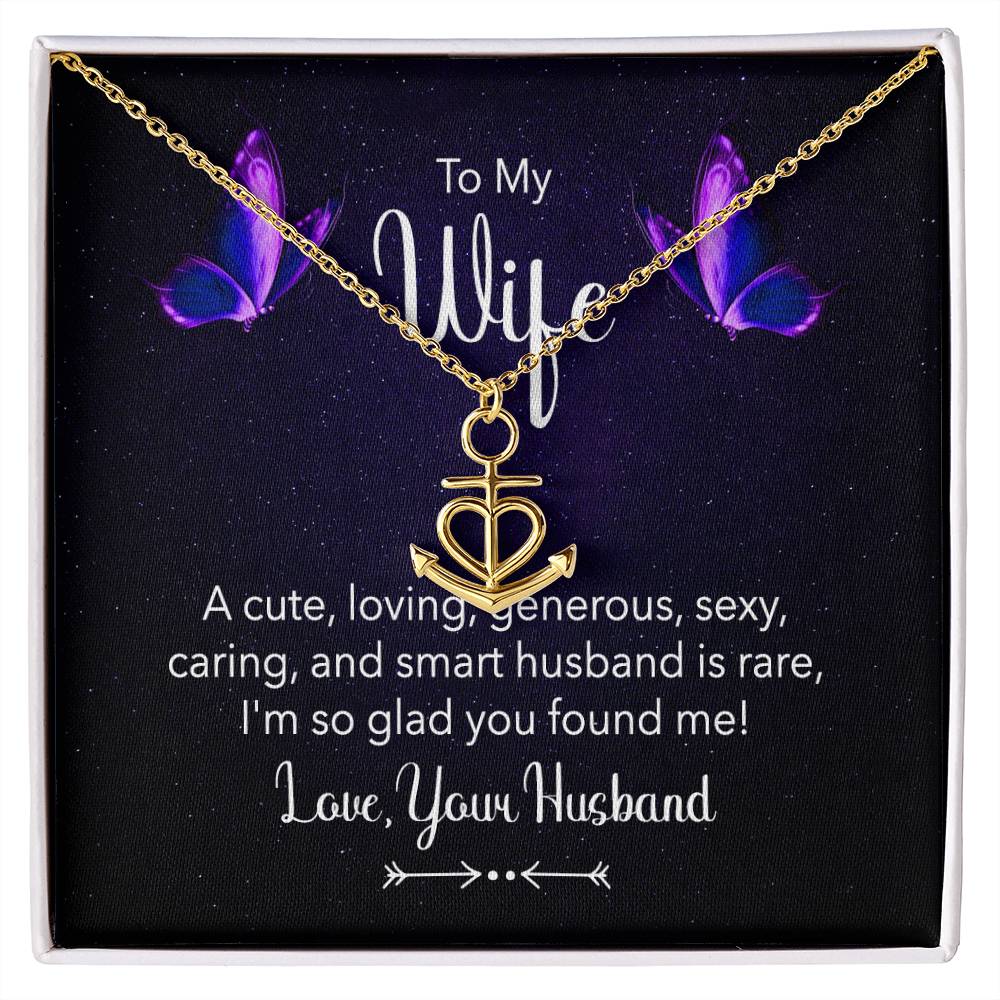To My Wife Necklace - Husband to Wife Jewelry for Romantic Valentine’s Day, Birthday & Anniversary Gifts - Anchor Pendant Necklace