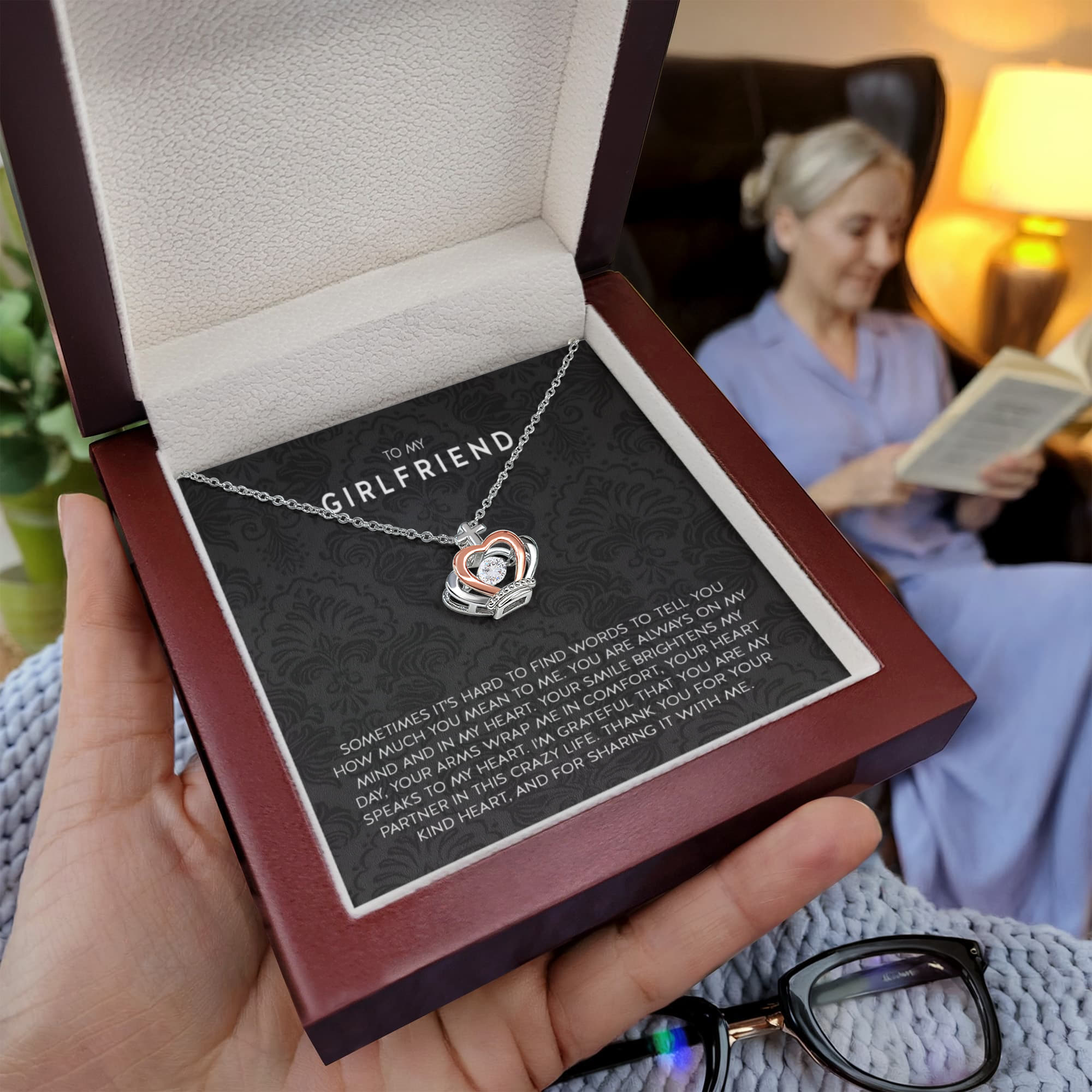 To My Girlfriend Necklace - Long Lasting Romantic Gift for Birthday, Sweet Surprises & Just Because Love - Crown Pendant Necklace