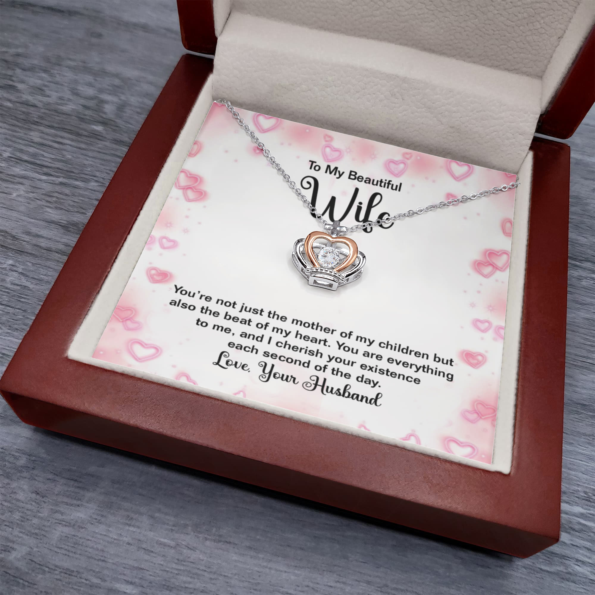 To My Wife Necklace - Romantic Gift from Husband for Valentine’s Day, Birthdays & Holiday Surprises - Crown Pendant Necklace