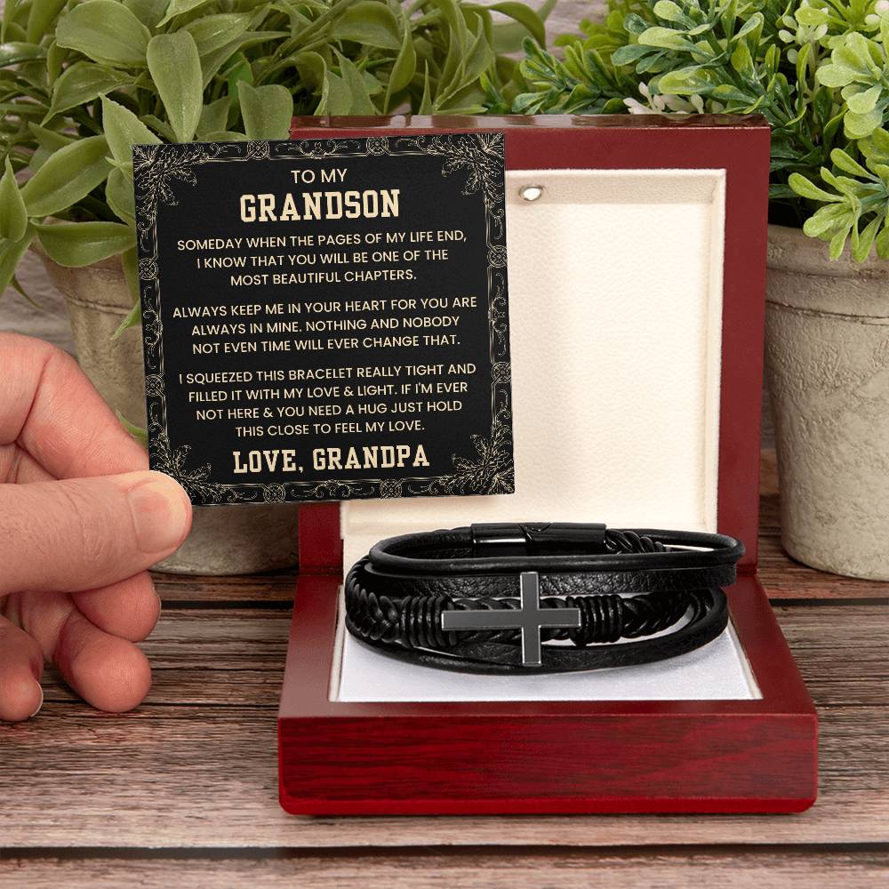 Grandpa to Grandson Gift – Graduation, Birthday, Christmas – Men's Cross Bracelet