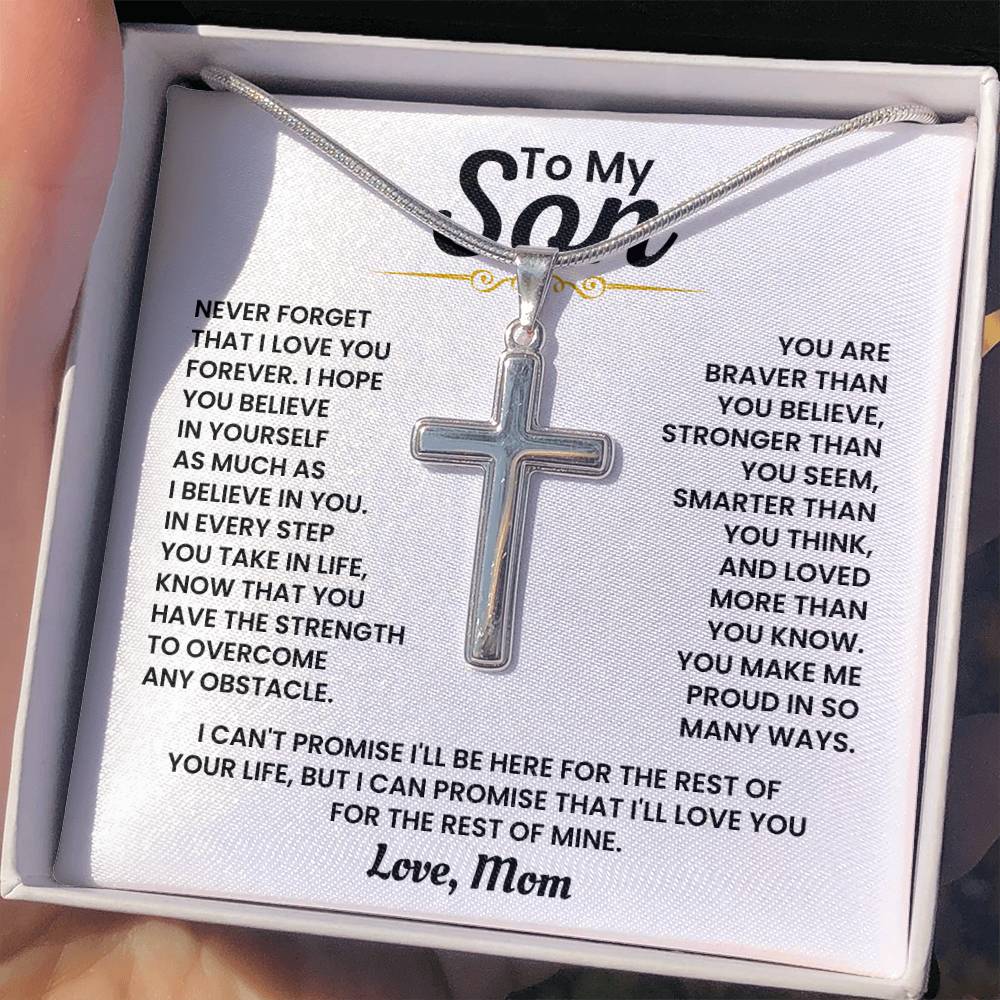 To My Son - Never forget I love you forever - Gift for Son from Mom - Artisan Cross Necklace