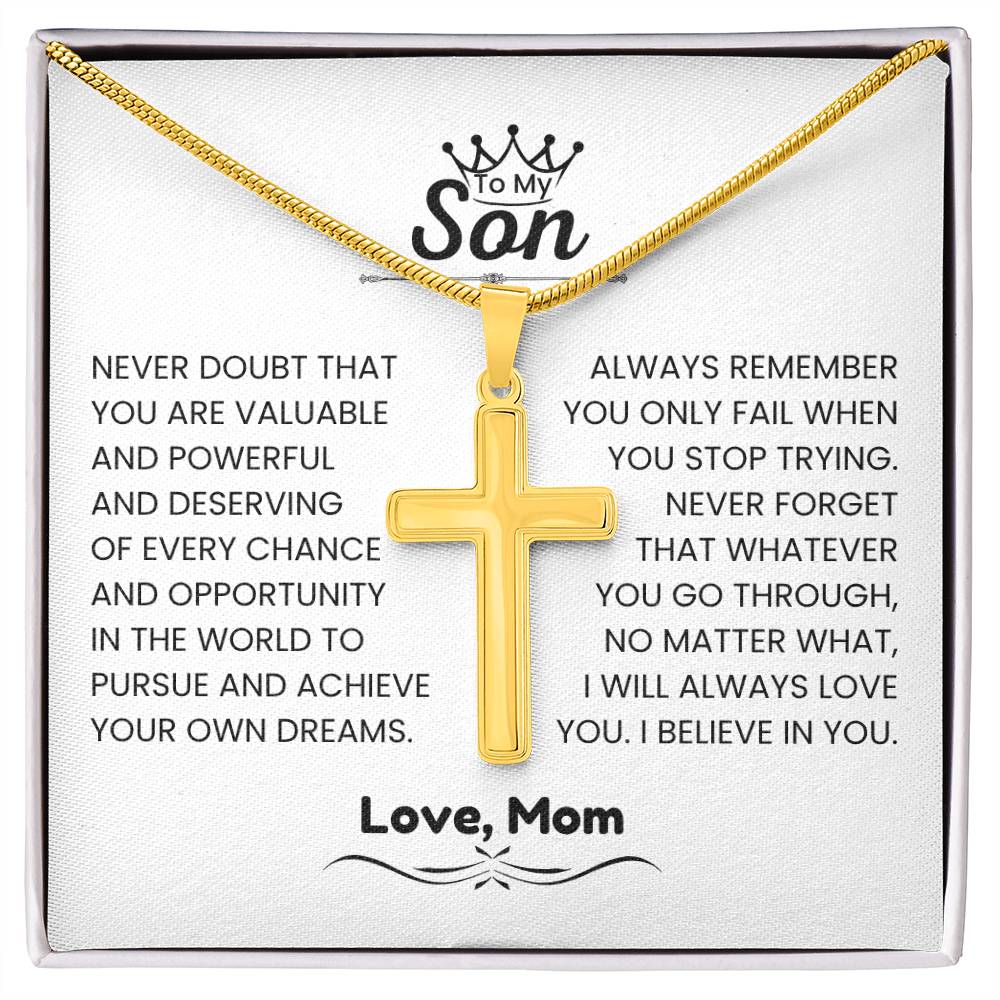 To My Son - Gift for Son from Mom - I will always love you - Artisan Cross Necklace