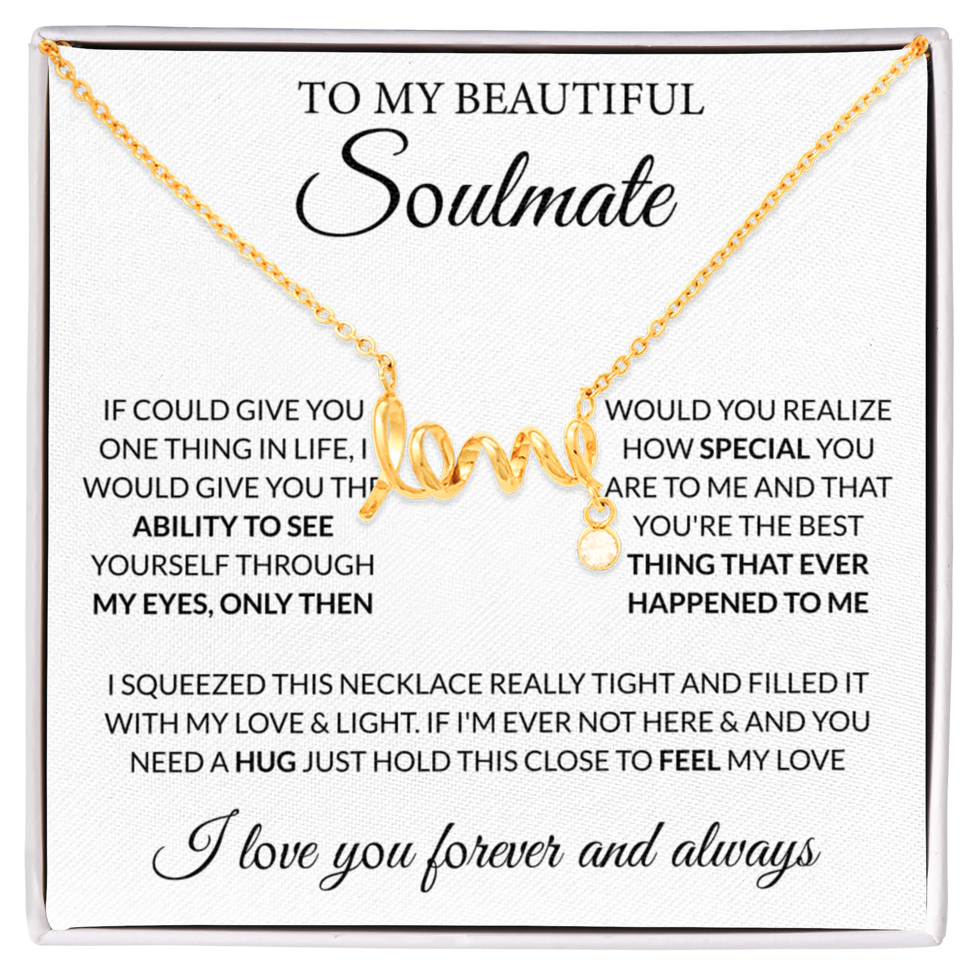 To My Beautiful Soulmate Necklace - Romantic Gift for Her for Christmas & Love Celebrations - Scripted Love Necklace
