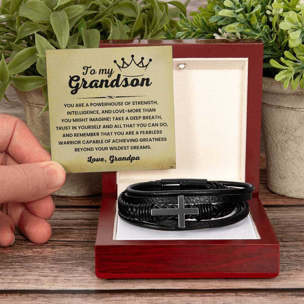 Gift for Grandson – Grandpa Edition – Graduation, Birthday – Men's Cross Bracelet