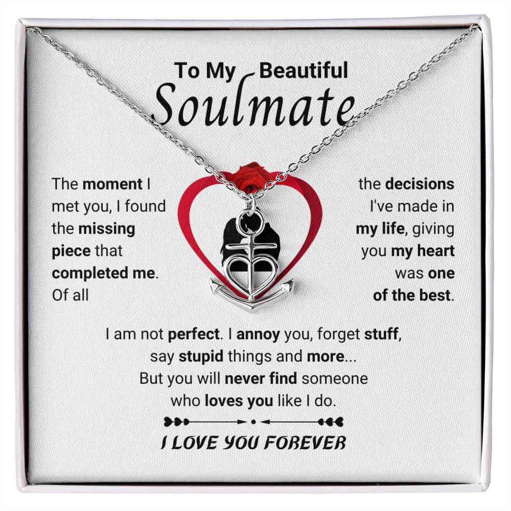 To My Beautiful Soulmate Necklace - Jewelry Gift for Her for Celebrating Romantic Moments - Anchor Pendant Necklace