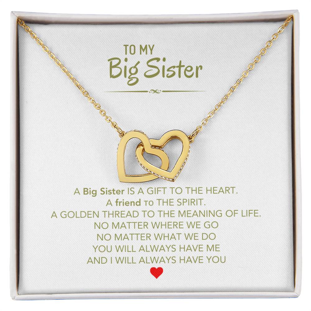 To My Big Sister Necklace - A Big Sister Is A Gift To The Heart - Gift for Sister - Interlocking Hearts Necklace