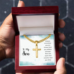 To My Son Necklace - Always Remember - Artisan Cross with Cuban Link Chain
