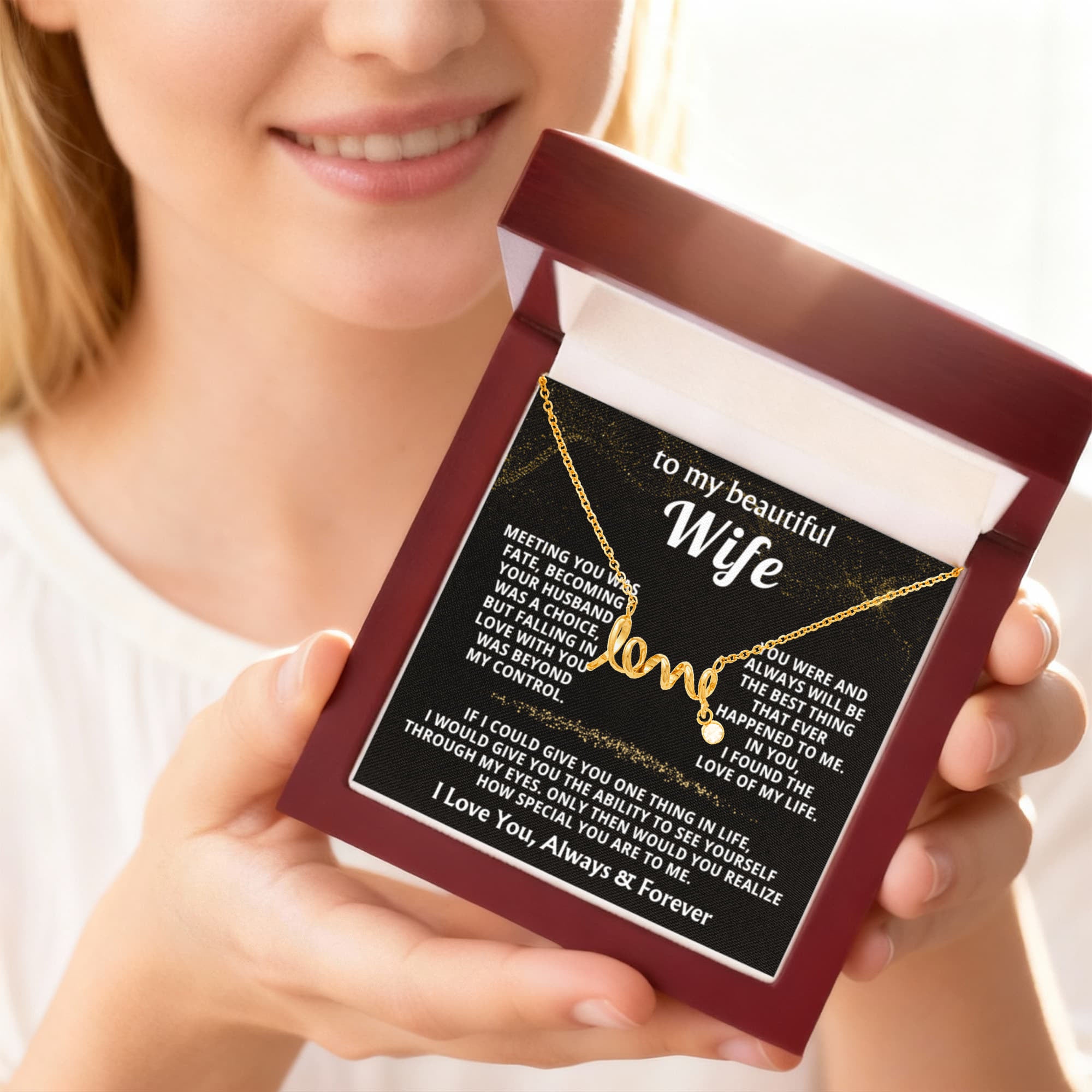 To My Wife Necklace from Husband - Emotional Jewelry Gift for Anniversary, Birthday & Valentine’s Day - Scripted Love Necklace