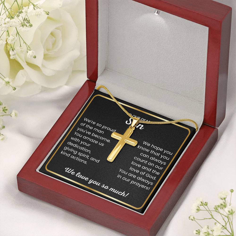 To Our Dear Son - We love you so much - Gift for Son from Mom and Dad - Artisan Cross Necklace