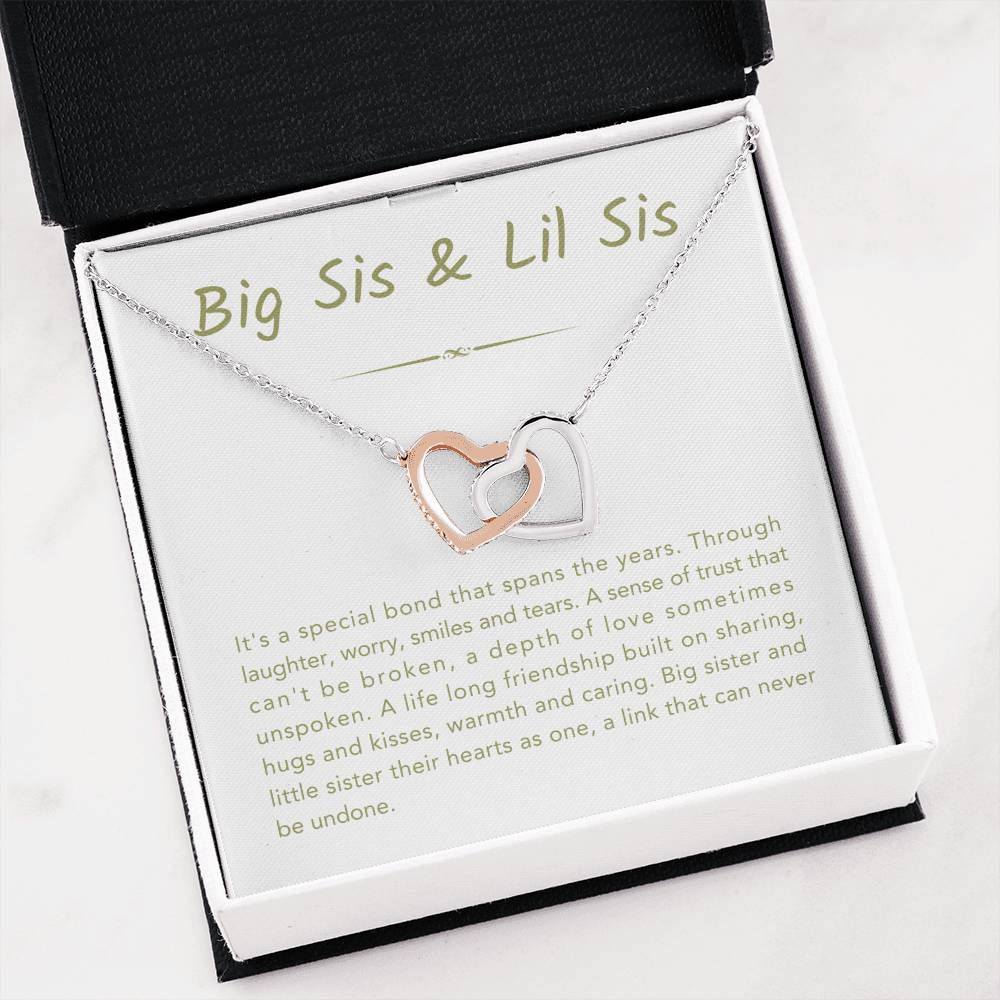 Big Sis & Lil Sis Necklace - It's a special bond that spans the years - Gift for Sisters - Interlocking Hearts Necklace
