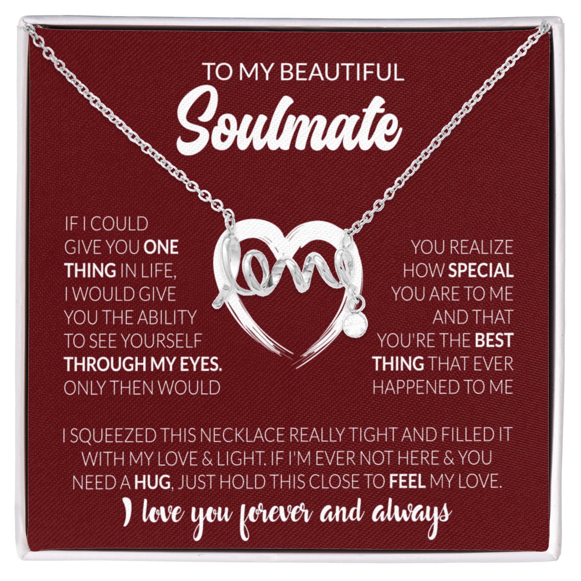 To My Beautiful Soulmate Necklace - Romantic Necklace Gift for Her for Valentine’s Day & Special Occasions - Scripted Love Necklace