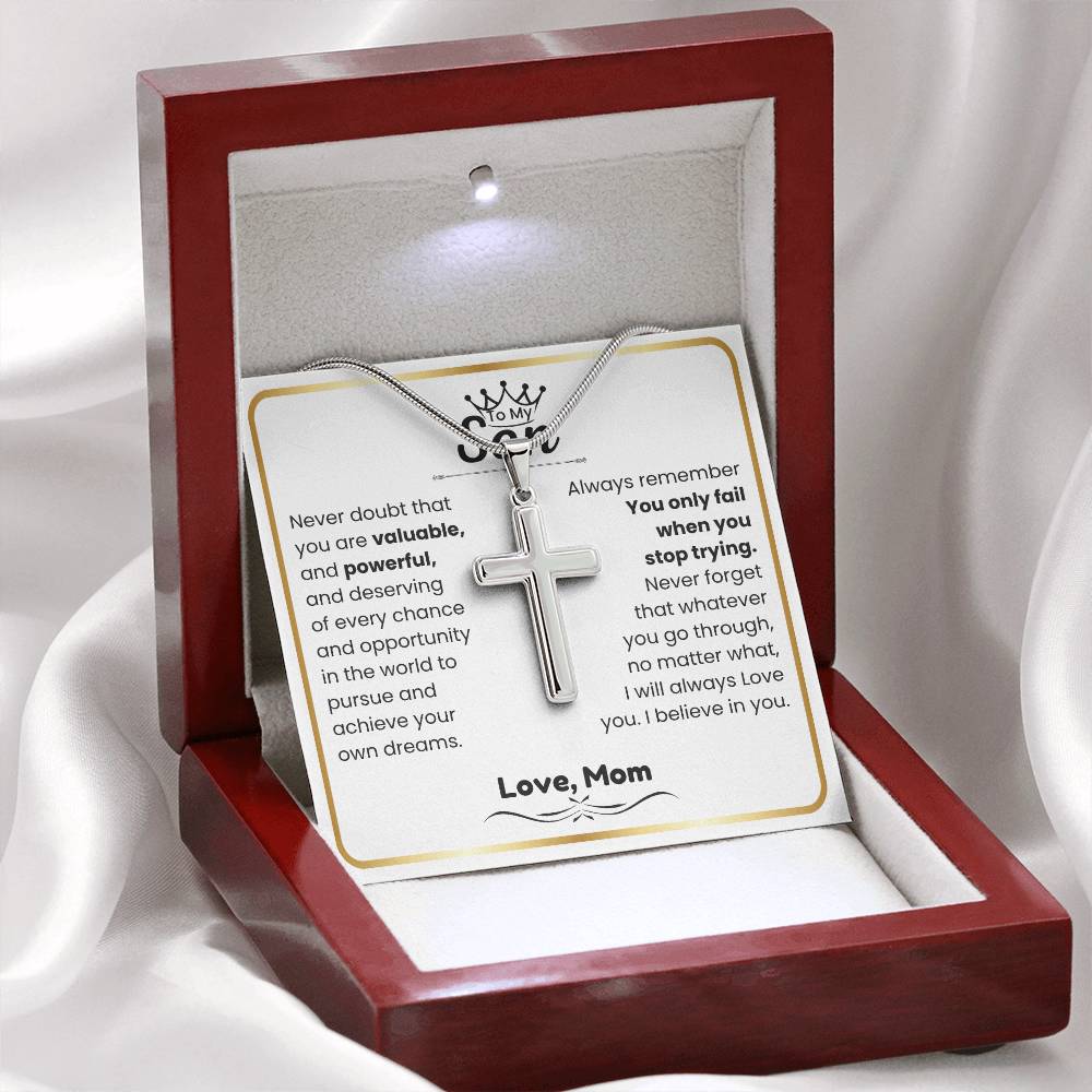 To My Son - I believe in you - Gift for Son from Mom - Artisan Cross Necklace