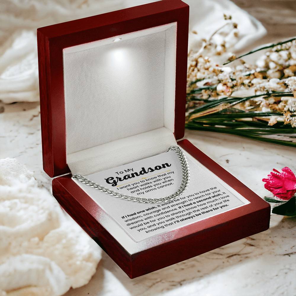 Grandson Necklace Gift for Birthday, Graduation, and Christmas - Cuban Link Chain