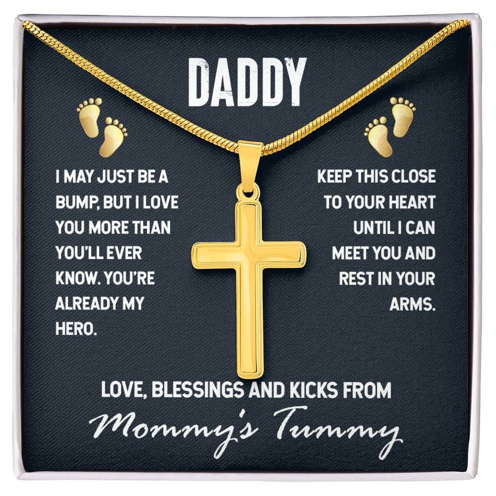 Gift for Dad To Be - I May Just Be A Bump - Artisan Cross Necklace