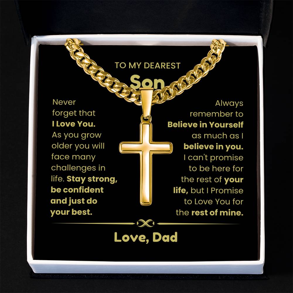 To My Son - As you grow older you will face many challenges in life - Son Gift from Dad - Artisan Cross with Cuban Link Chain