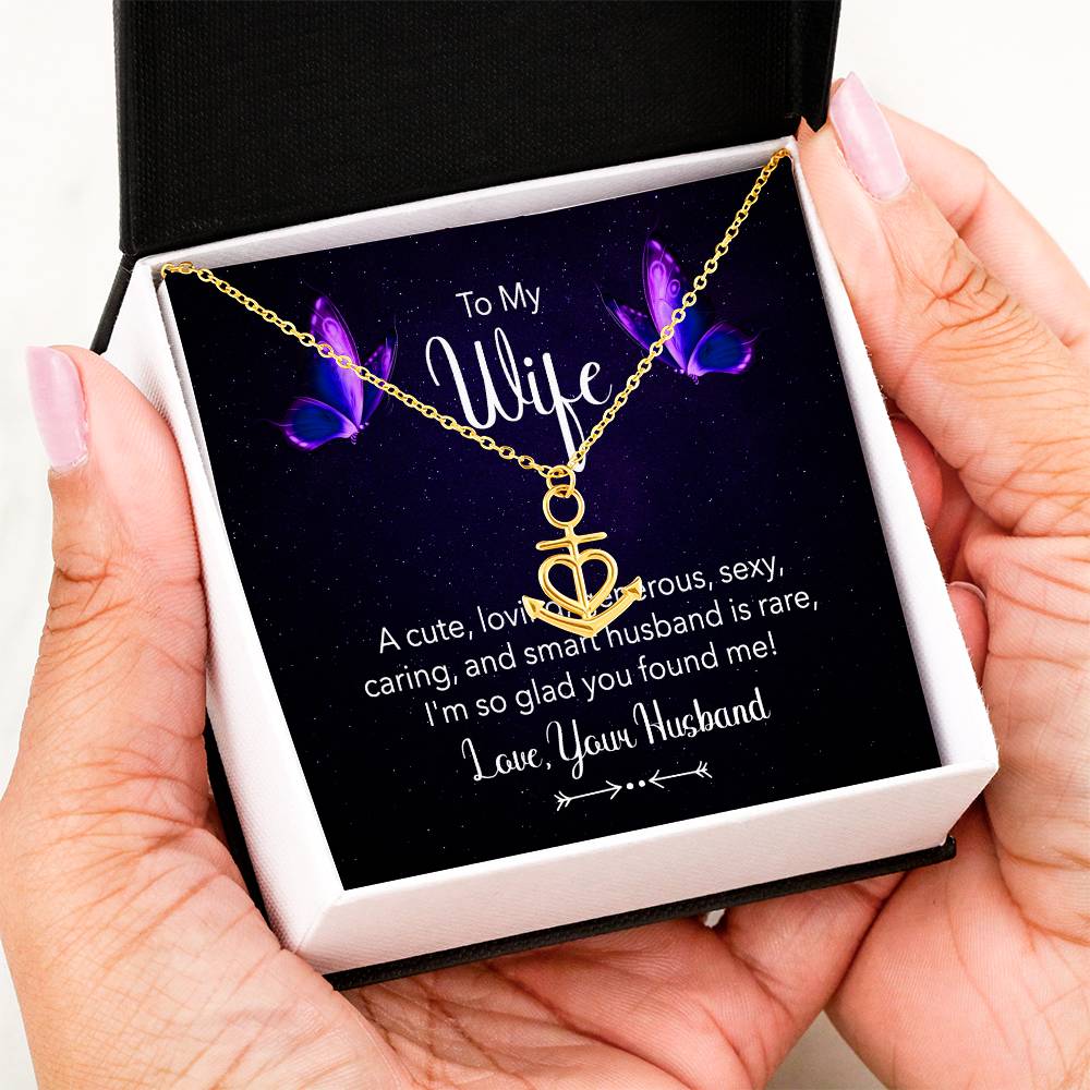 To My Wife Necklace - Husband to Wife Jewelry for Romantic Valentine’s Day, Birthday & Anniversary Gifts - Anchor Pendant Necklace
