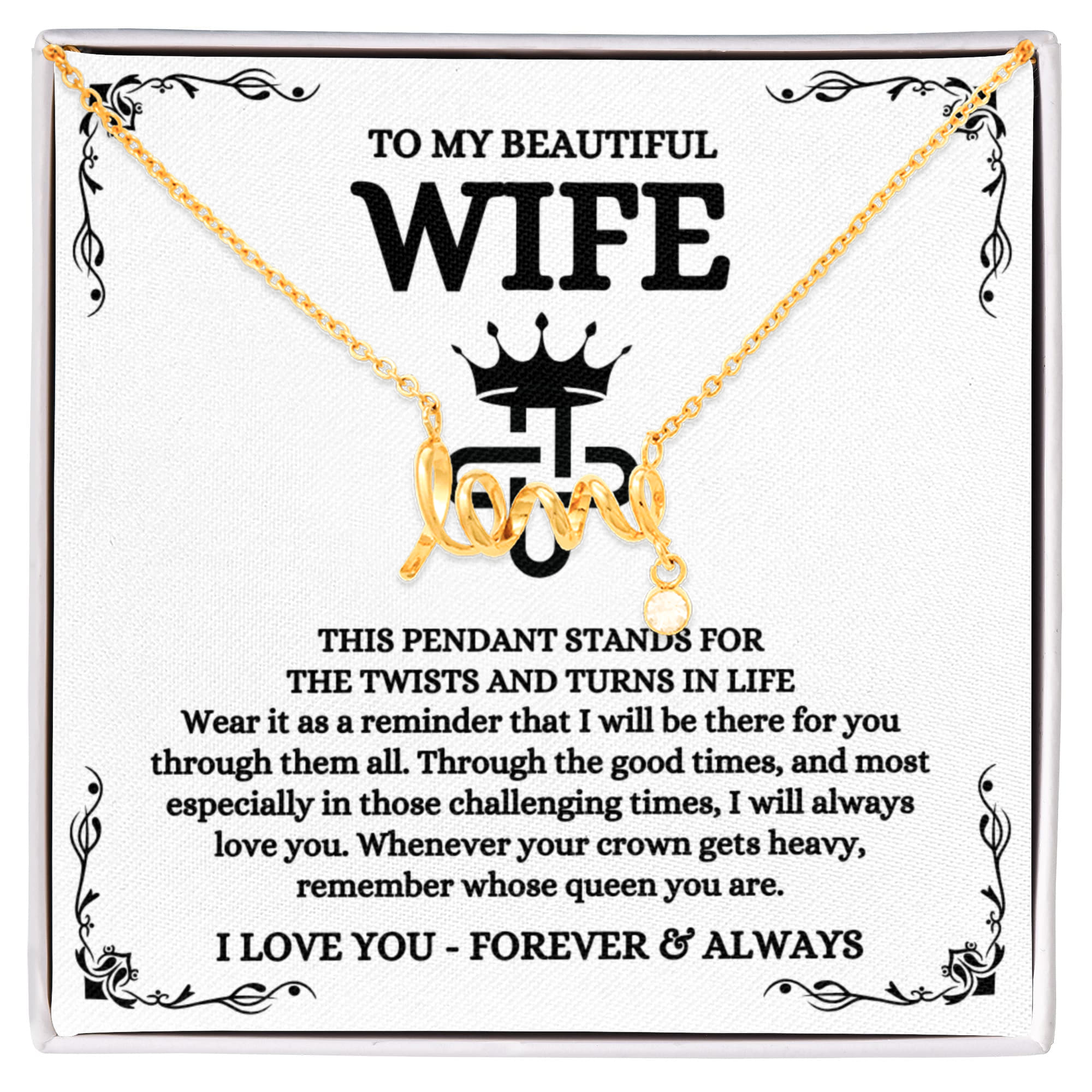 To My Wife Necklace - Romantic Birthday Gift from Husband - Scripted Love Necklace