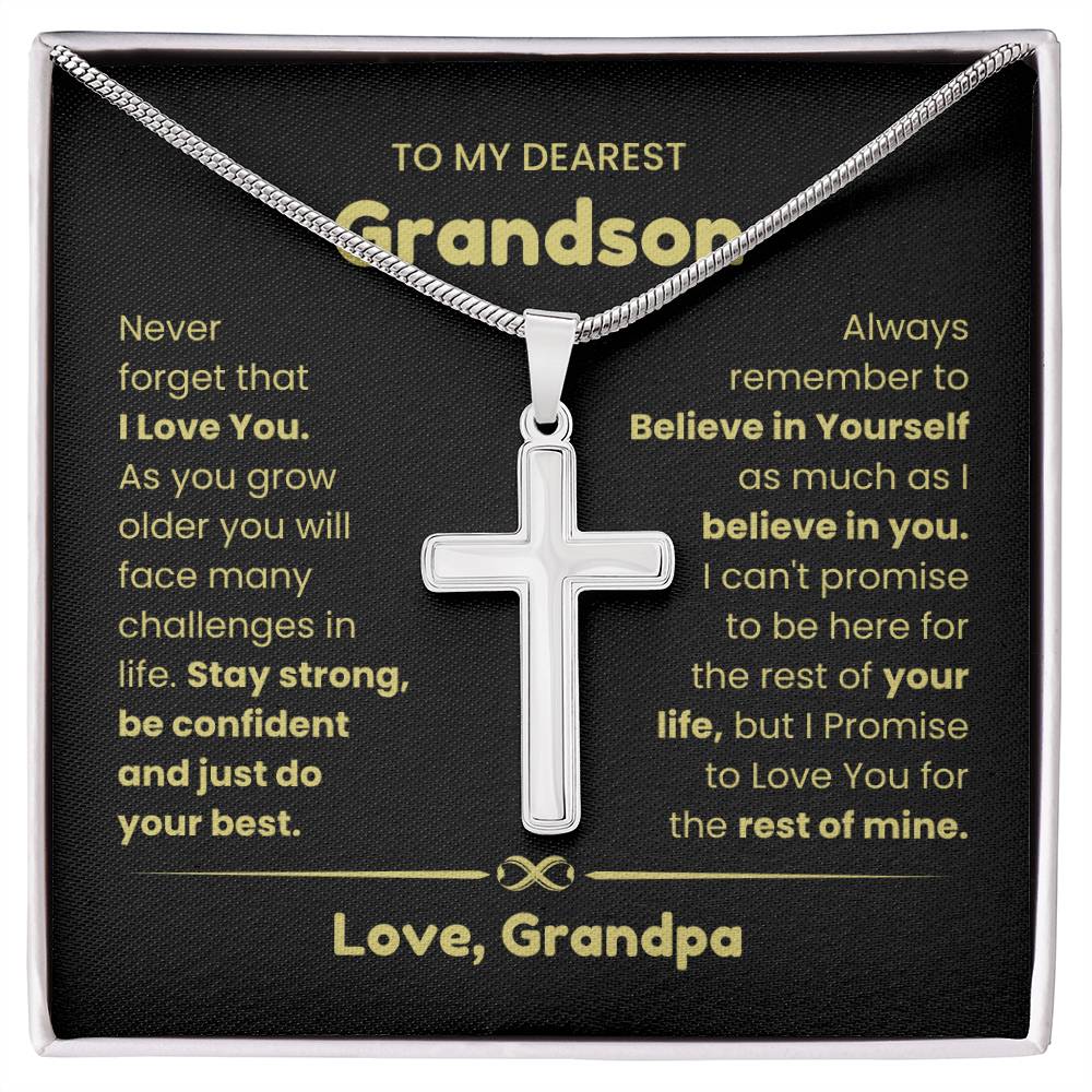 To My Grandson - Grandson Gift from Grandpa - As you grow older you will face many challenges in life - Artisan Cross Necklace
