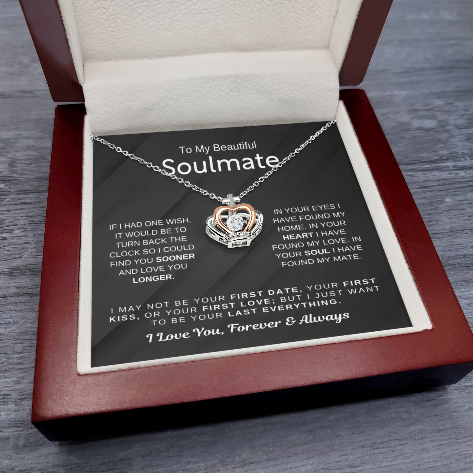 To My Beautiful Soulmate Necklace - Romantic Necklace for Surprising The Soulmate in Your Life - Crown Pendant Necklace