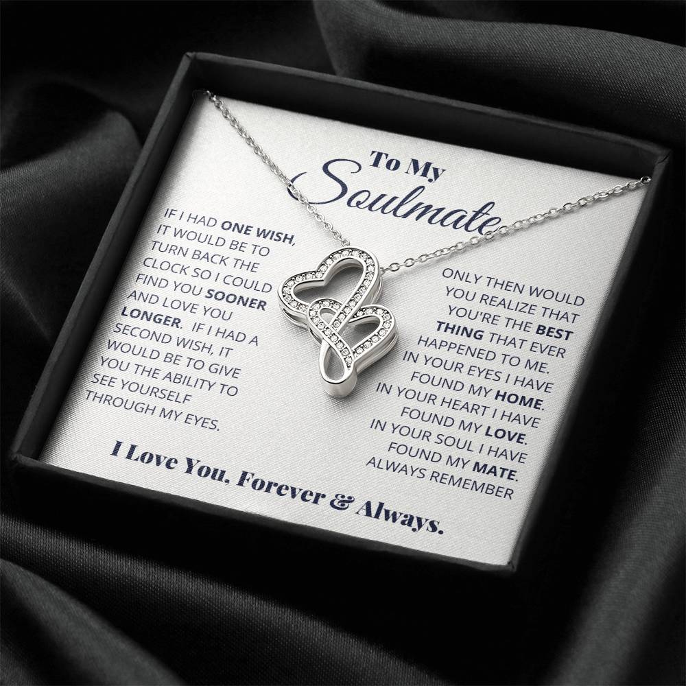 To My Soulmate Necklace - Romantic Soulmate Gift for Her for Christmas & Holiday Gifting - Heart-to-heart Pendant Necklace