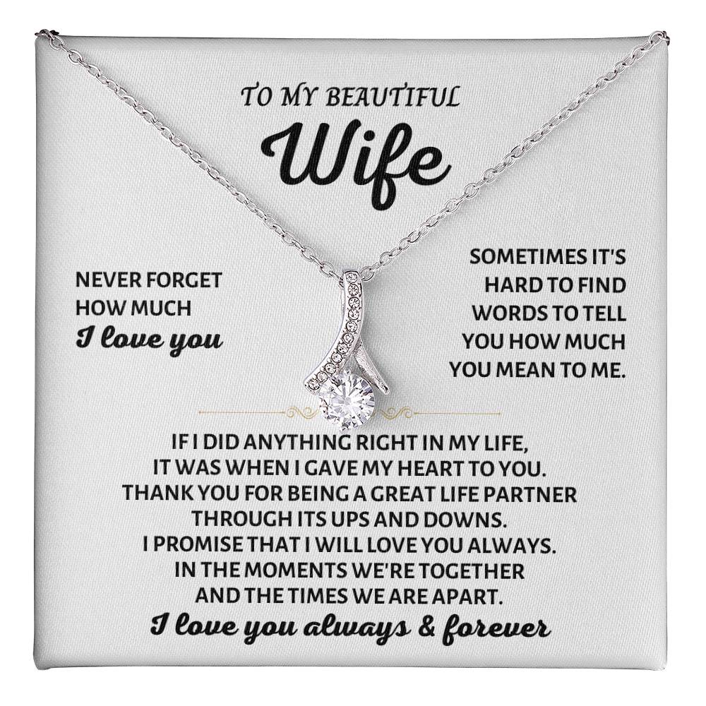 To My Beautiful Wife Necklace - Romantic Keepsake Jewelry Gift from Husband for Special Days & Valentine’s Love - Alluring Beauty Necklace
