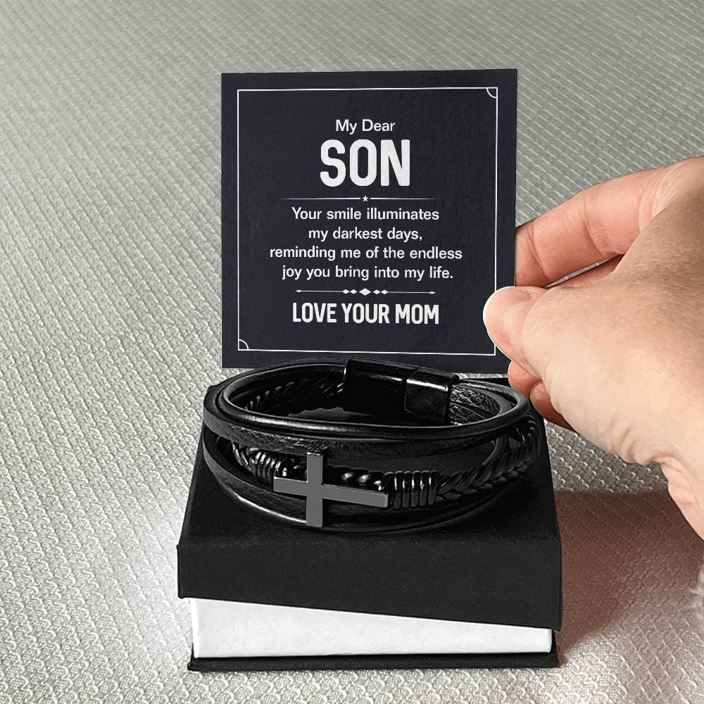 Mom to Son – College Graduation, Birthday – Men’s Cross Bracelet Gift for Son