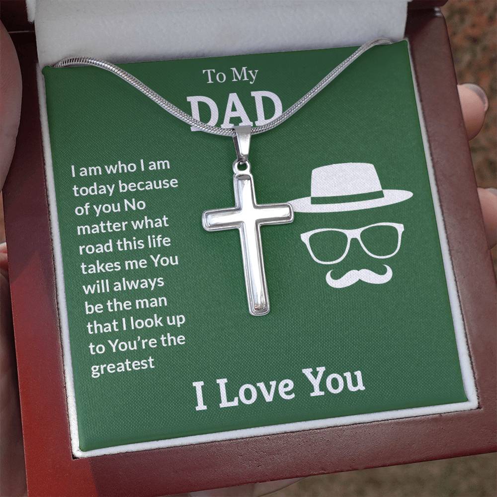 To My Dad Necklace - You're the greatest - Dad Gift from Kids - Artisan Cross Necklace