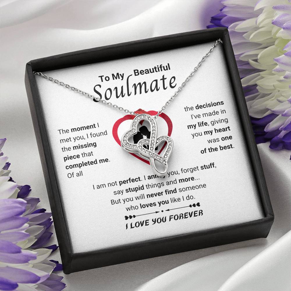 To My Beautiful Soulmate Necklace - Gift for Her for Birthday & Sweet Romantic Surprises - Heart-to-heart Pendant Necklace