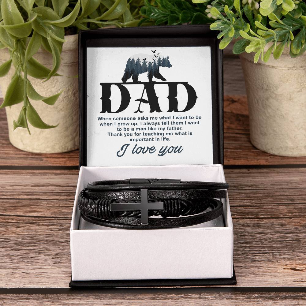 Leather Bracelet-Dad-When someone asks me Men's Cross Bracelet