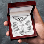 To My Son - Never forget I love you forever - Gift for Son from Mom - Artisan Cross with Cuban Link Chain